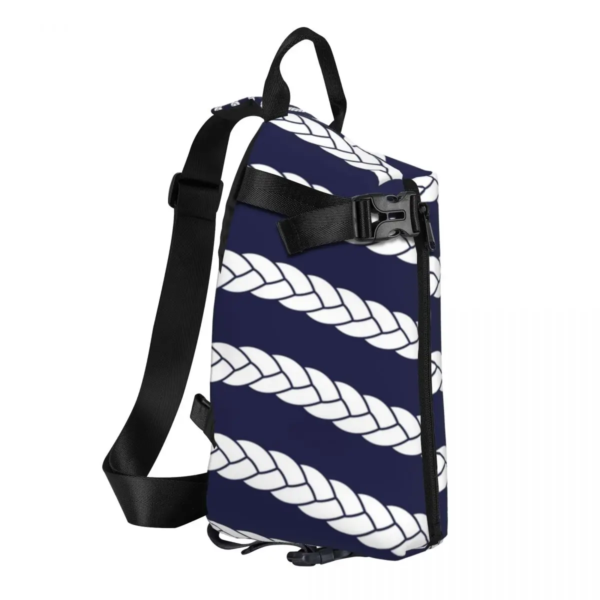 Nautical Braid In Navy And White Chest Bag Men Sling Crossbody Backpack Chest Bag Travel Hiking Daypack Shoulder Bag