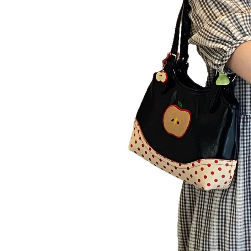 الكورية نمط لطيف الكرتون أبل البولكا نقطة حقيبة يد نسائية الملمس بولي PU حقيبة كتف 2025 حقيبة حمل عصرية جديدة للتنقل #5