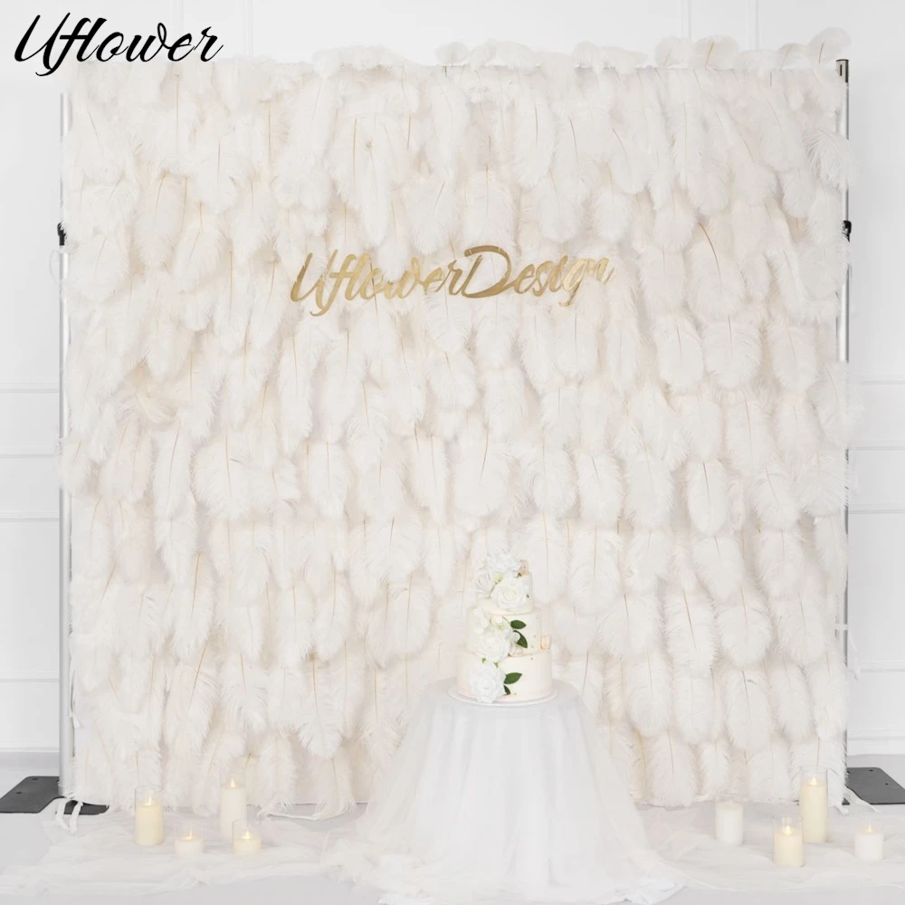 

Uflower 3D Luxurious White Flower Wall Artificial Feather Wall Wedding Background Decor Wedding Birthday Party Stage Event Props