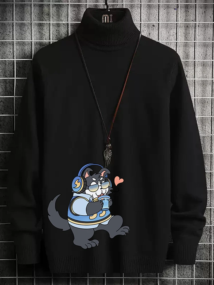 

High Collar Men's Knitted Sweater Slim Fit Spring Autumn New Sle f Flip Knitwear Casual Faion Student Teenager Couple ...