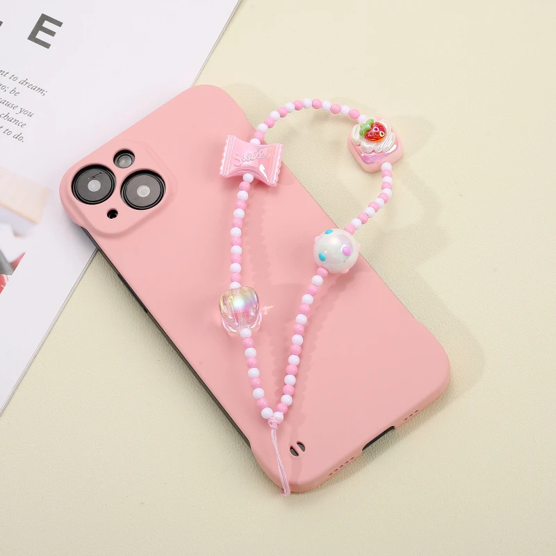 Sweet Cute Heart Butterfly Mobile Phone Chain Acrylic Rice Bead Telephone Lanyard For Women Girl Fashion Cellphone Chain Jewelry