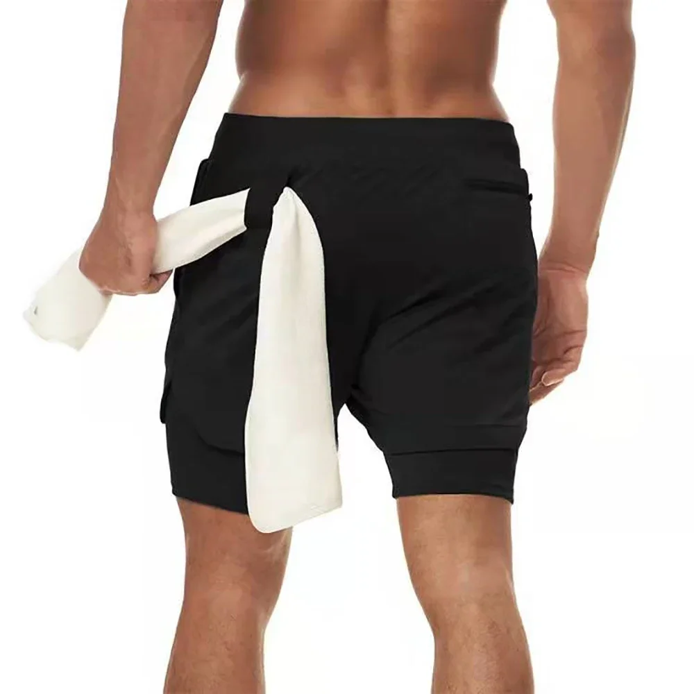 Calções esportivos dois em um para homens, roupas esportivas de duas partes, academia, fitness, treinamento, corrida, leggings