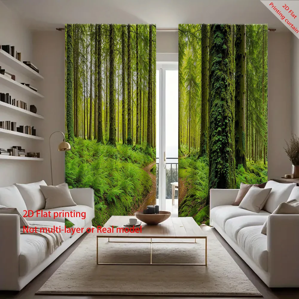 Green forest printed curtains, home decoration blackout curtains, used for dormitories, offices, bedrooms, and balconies