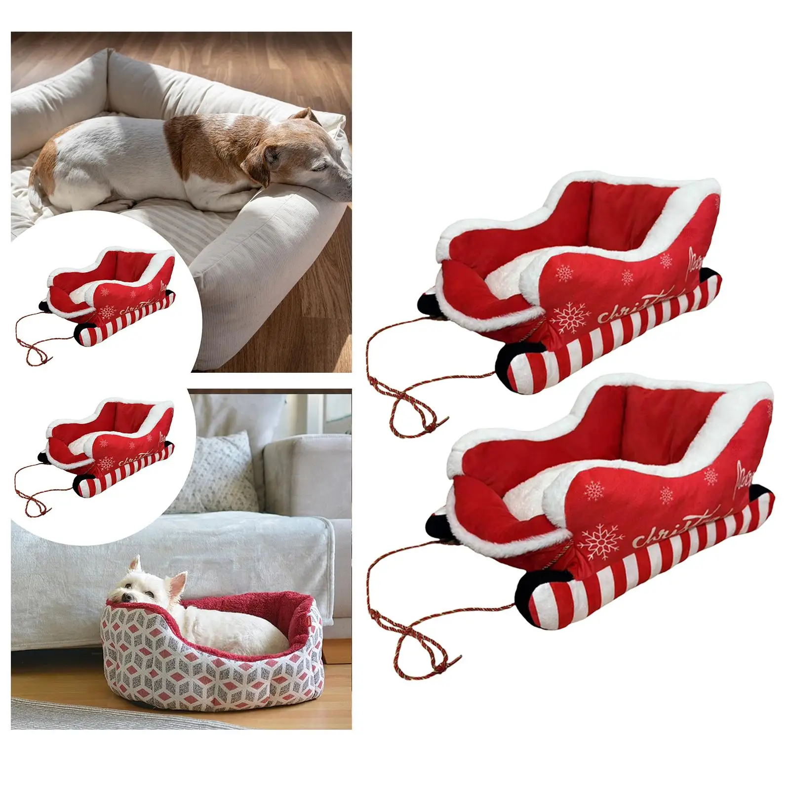 

Лежанка для животных в виде саней Санты, толстая мягкая подушка, зимняя уютная лежанка-диван для собак, моющийся, с охлаждающим эффектом, для декора дома