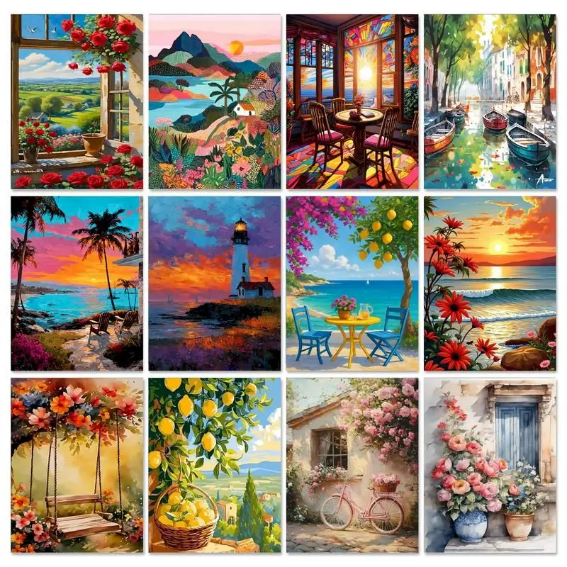 GATYZTORY Painting By Number Landscape Kits For Adults Handpainted Oil Painting Zoo Home Decoration Gift DIY Frame 60x75cm