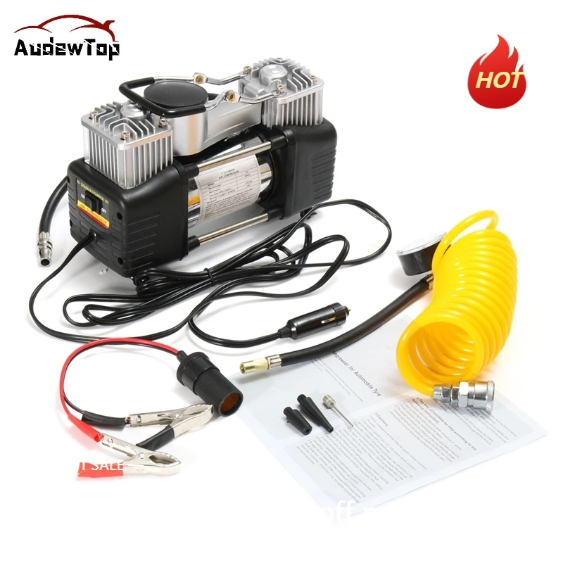 150PSI Air Compressor Car Tire Inflator 60L 12V Pump Portable 4WD Kit Pressure Pump Dual Cylinder Pressure Pump Tool Sets