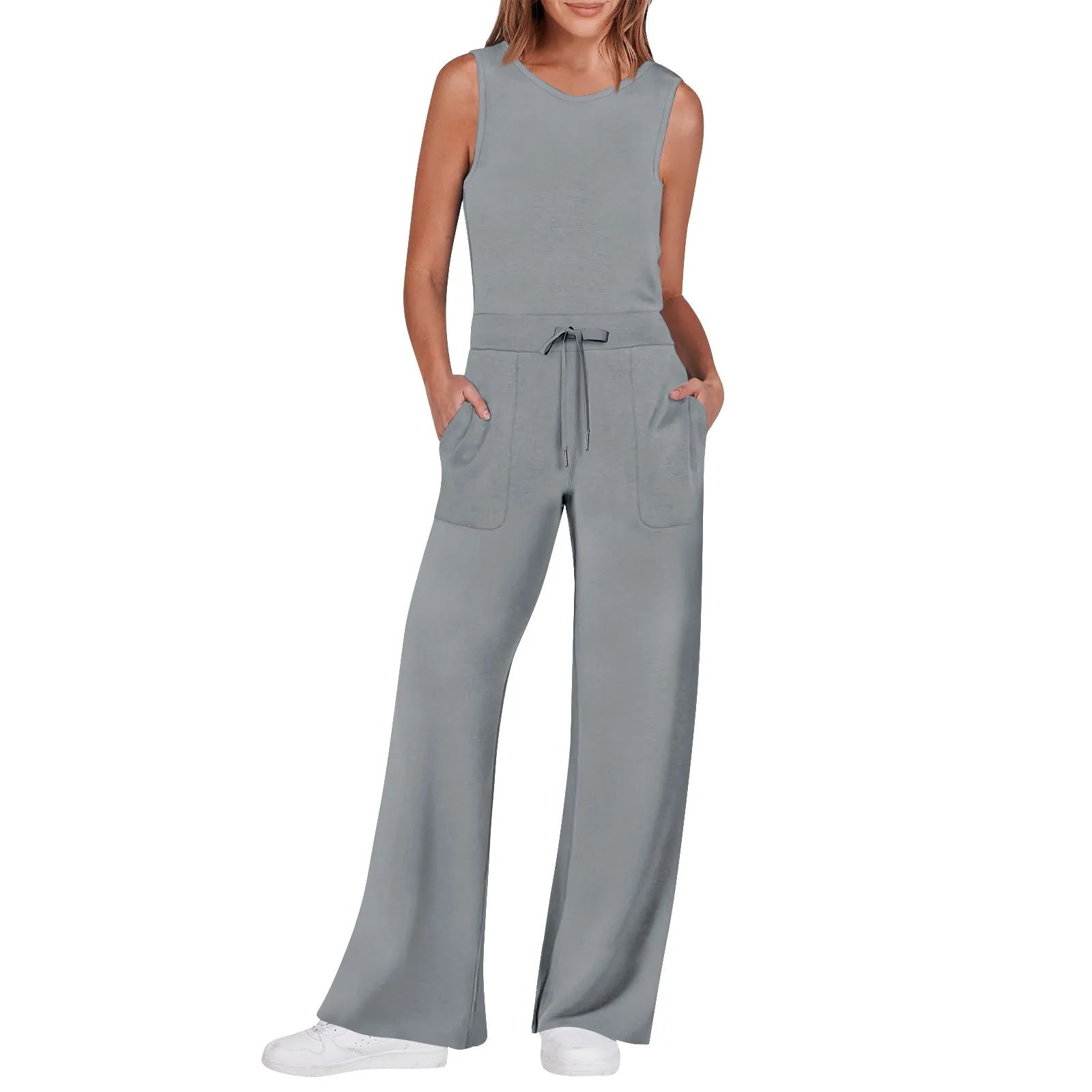 Women\'s Casual Versatile Sleeveless Solid Color Commuting Straight Tube Jumpsuit Jumpsuits for Women Jump Suit Womens Jumpsuit