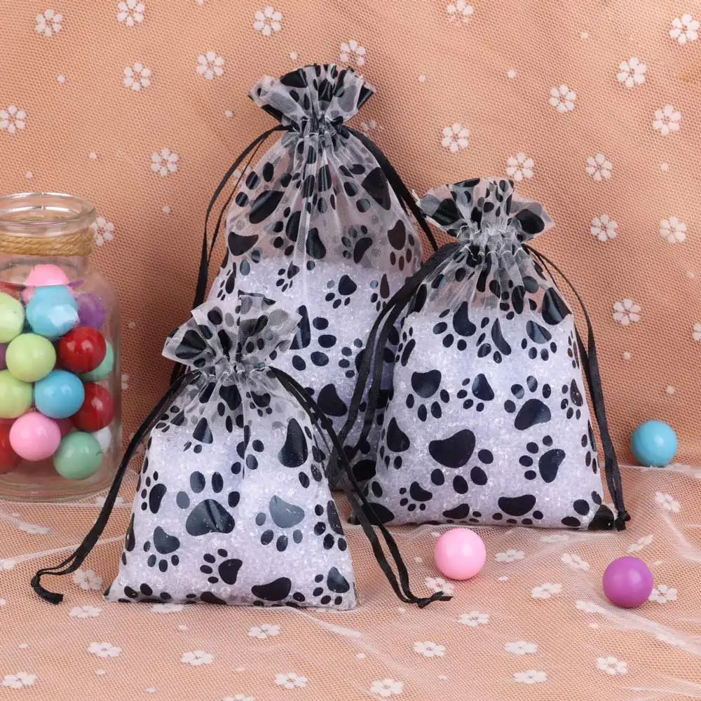 10/25pcs/lot Organza Gift Bag Black Cat Claw Jewelry Bag Gifts Pouches For Wedding Party Candy Bag  Jewelry Packing Wholesale