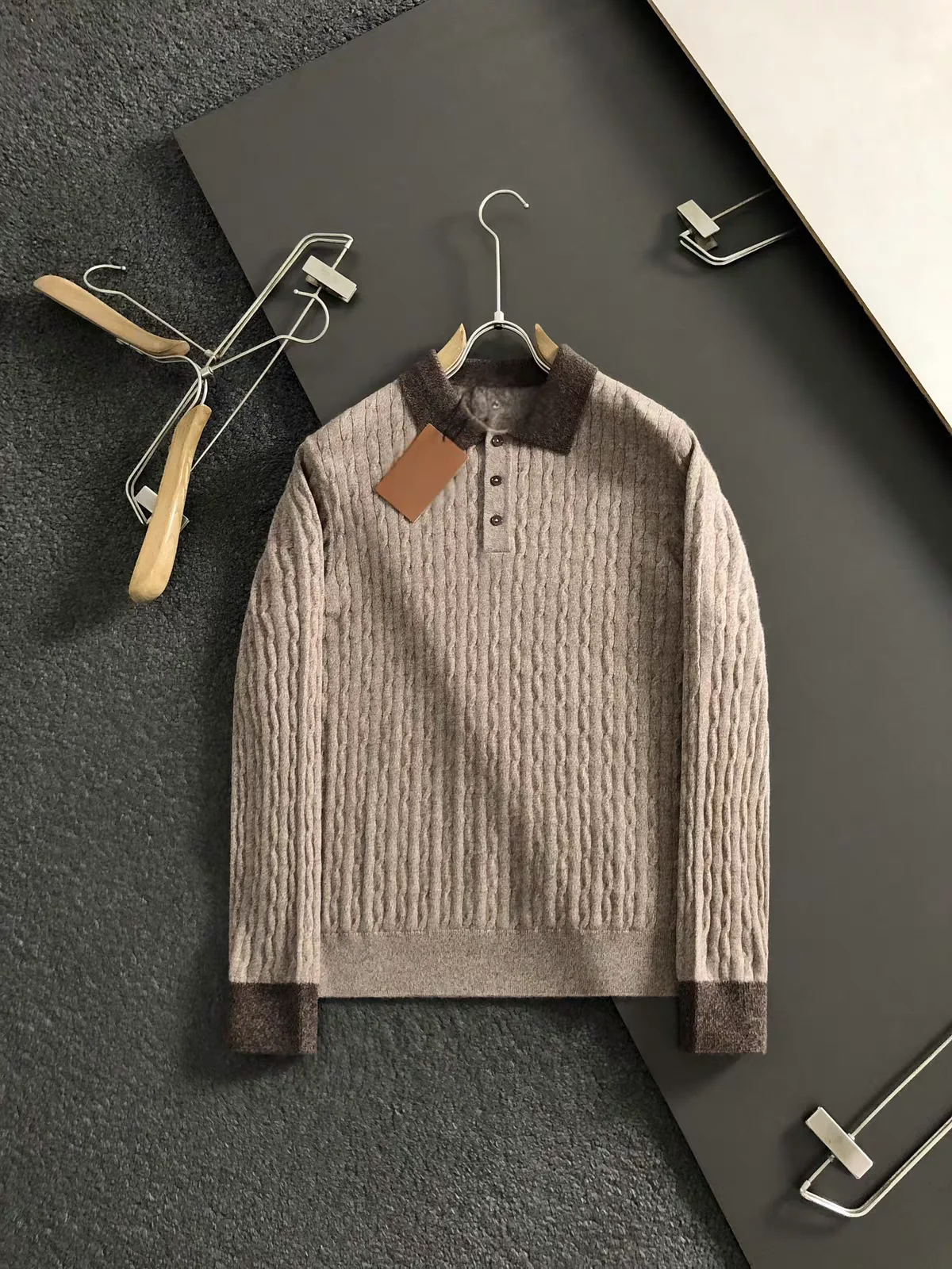 Italian Luxury Men's  Shirt Long Sleeve Turn-down Collar Simple No Logo Wool Blend Spring Autumn Fashion Elegant Style