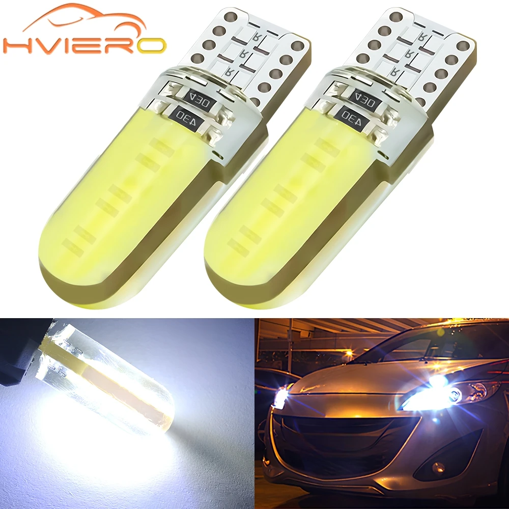 

2PCS T10 W5W COB Car LED Silicagel Light Auto Parking Bulb Wedge Multiple Colour Tail Led Marker Reading Dome License Plate Lamp