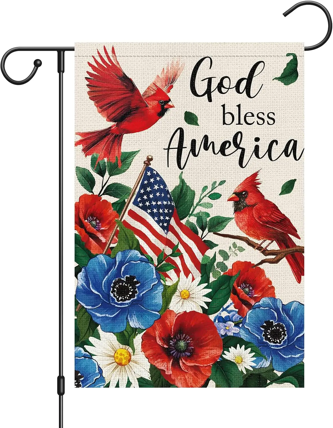 4th of July Garden Flag 12x18 Inch Double Sided Outside, God Bless America Patriotic Cardinal Daisy Poppy Independence Day M uui