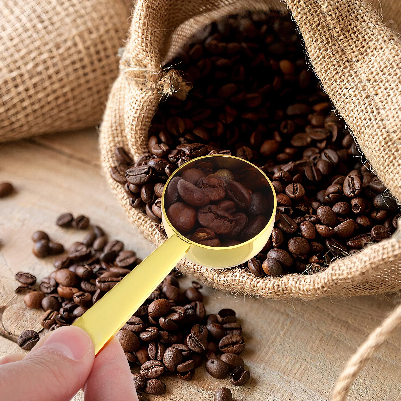 

2in1 Stainless Golden Espresso Bean Scoop Measuring Tool Pressed Bottom Easy Clean Reusable