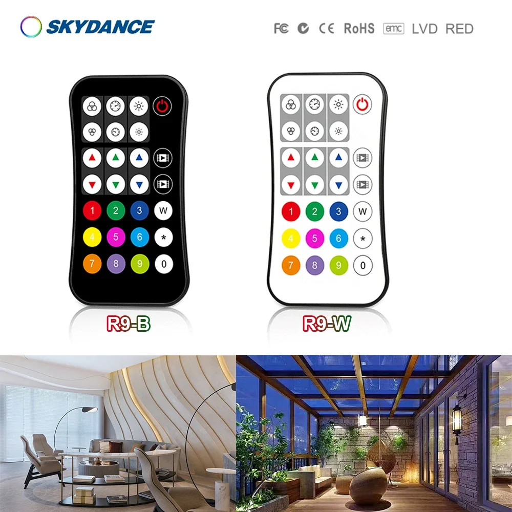 escurecimento interruptor remoto para rgb rgbw spi led strip light modulo controlador serie skydance r9 zone 24ghzrf 27key 01