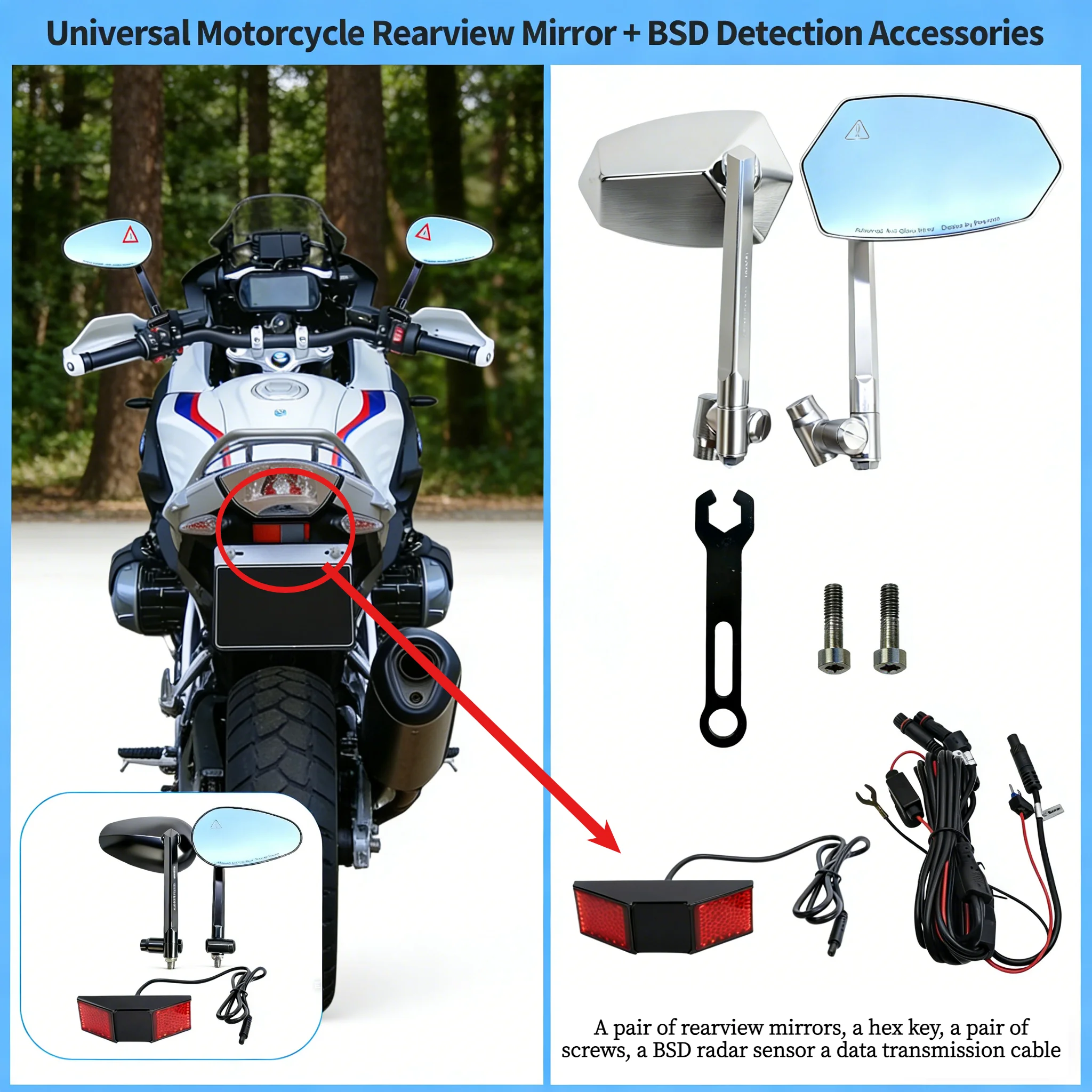

For SUZUKI V-strom1050DE 77G Millimeter-Wave BSD Blind Spot Monitor Lane Change Assist Rear Collision Warning Motorcycle Safety