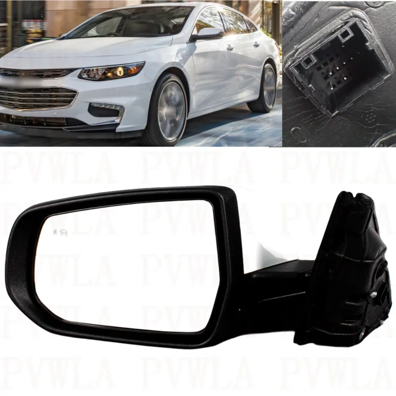 Left Side 8Pins White Painted Heated Power Adjust Blind Spot Turn Lamp Mirror For Chevrolet Malibu 2016 2017 2018 2019 2020 2021