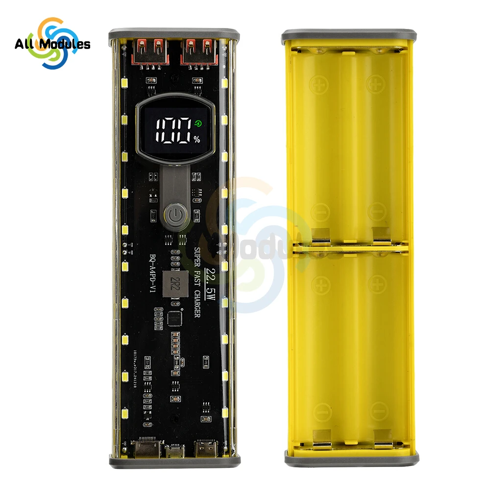 

4*21700 DIY Power Bank Case Mecha Transparent Model Battery Case No soldering PD Mobile Power Sleeve with Outdoor Light