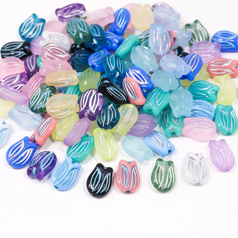 Beautiful Tulip Acrylic Beads For Jewelry Making DIY Bracelet Earring Necklace 12x16mm Colorful Flowers Jewelry Accessories