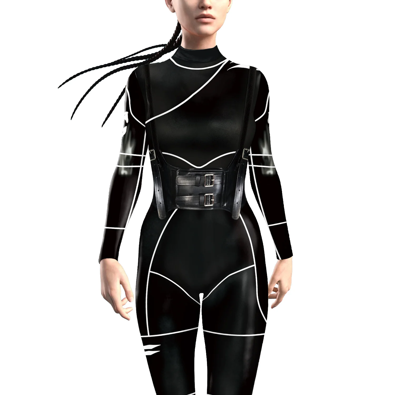 Zaw aland Bodysuit coole Punk Roboter Cosplay Kostüme schwarz bedruckte Kleidung Leistung erwachsene Frauen Urlaub Party Overall