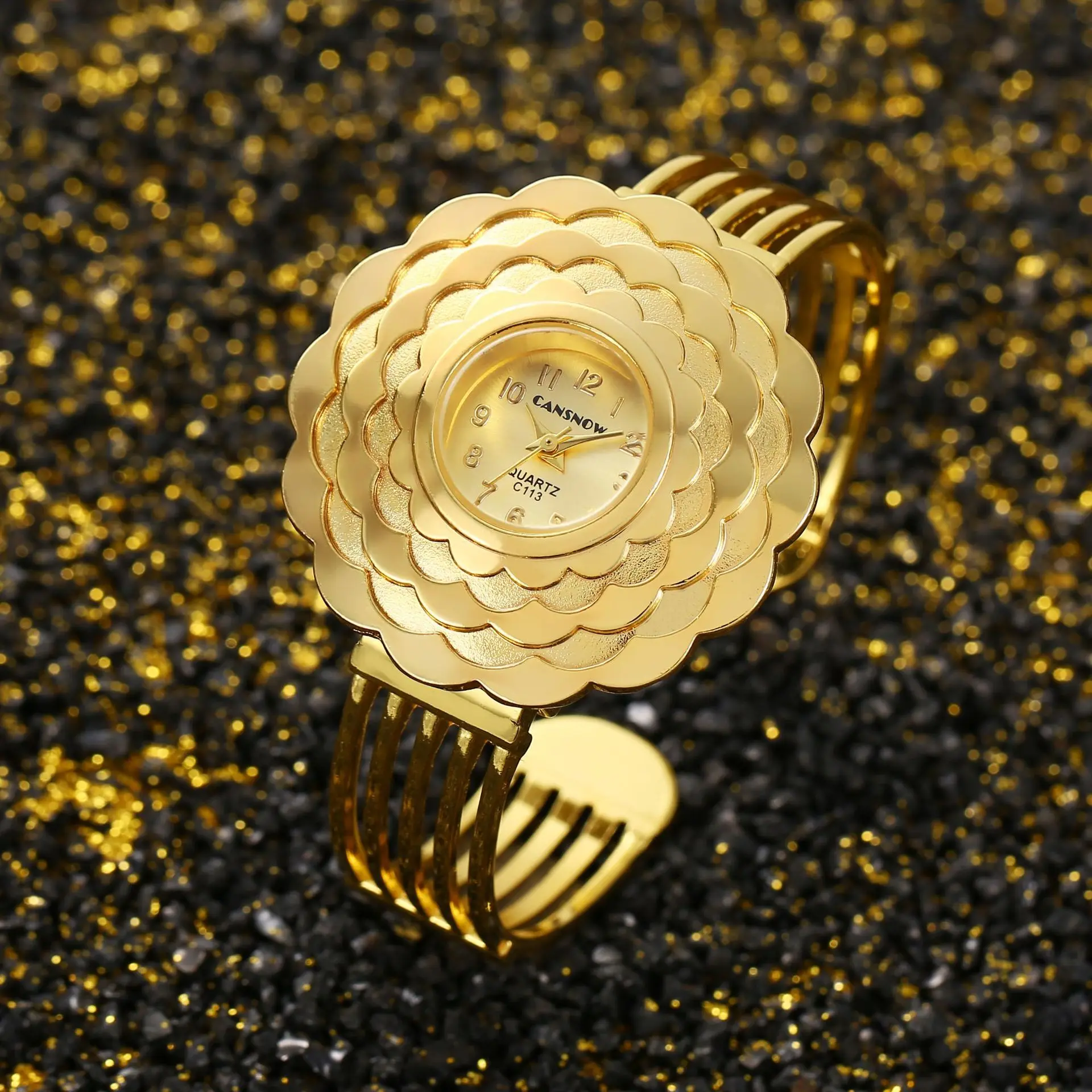 Orologi da donna con quadrante floreale con diamanti di lusso Orologio da donna elegante in acciaio inossidabile con cinturino al quarzo Orologio da polso femminile reloj