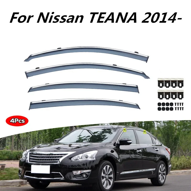 For Nissan TEANA 2014-2022 Window Rain Guards Bright Strip Wind Deflectors Visors Rain Guard Door Visor Vent Shades Ventvisor