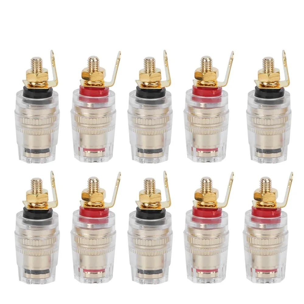 

10Pcs M4*33mm Speaker Terminal Binding Post Copper-gold Plated Black and Red Terminal Binding Post
