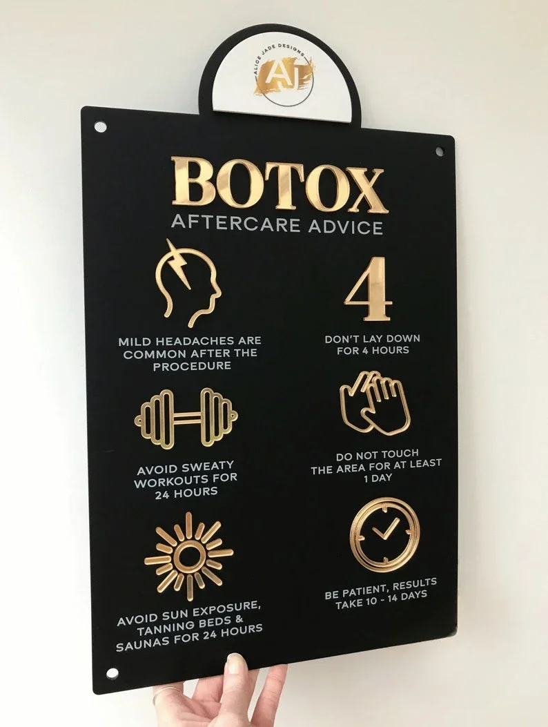 Logo | Botox Aftercare Advice Acrylic Wall Sign Beauty Room Wall Decor Business Signage Spa Salon Beautician