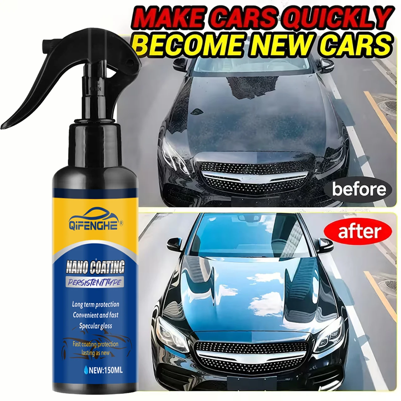 بخاخ طلاء نانو 3 في 1 خاص بالسيارة - تركيبة مقاومة للخدش عالية الجودة، تأثير لمعان عالي الوضوح، مناسب للجميع