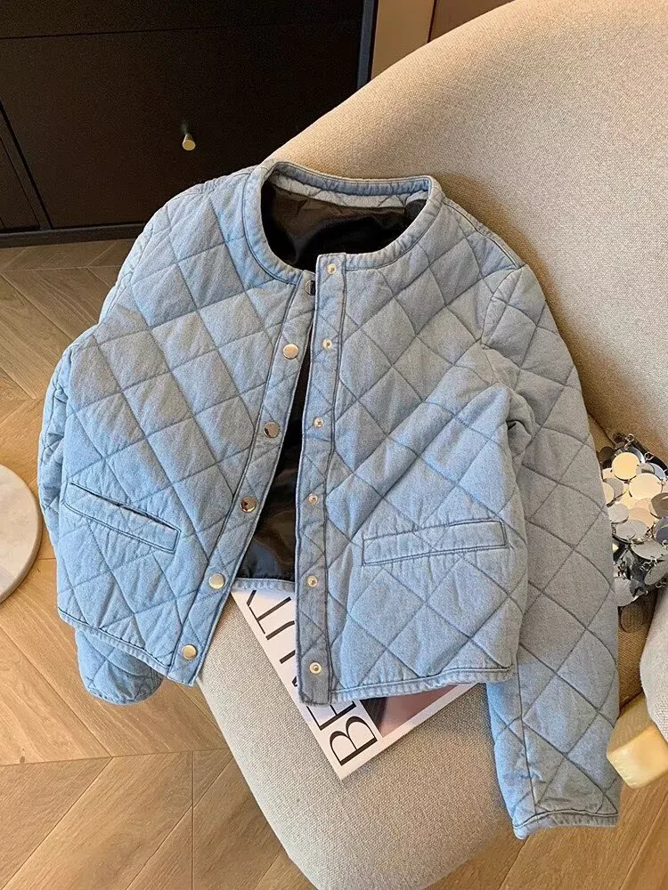 

Корейский свободный кардиган, хлопковое пальто с круглым вырезом, теплая верхняя одежда с рисунком, осенне-зимняя мода, милое японское стеганое пальто