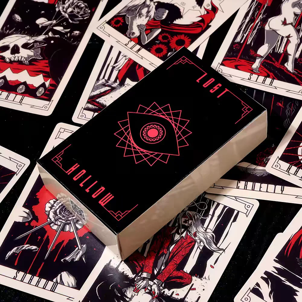 Lost Hollow Tarot Cards Deck 80pcs Gothic Woodland Dark Forest Illustration Red Black Cream Style Oracle Cards Divination