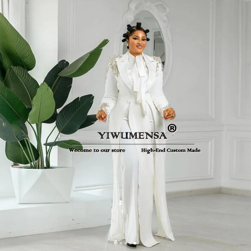 Luxury Women Pants Suits Split Long Jacket Trousers Crystals Wedding Tuxedo Party Bride's Mother Dress Bespoke Lady Clothing