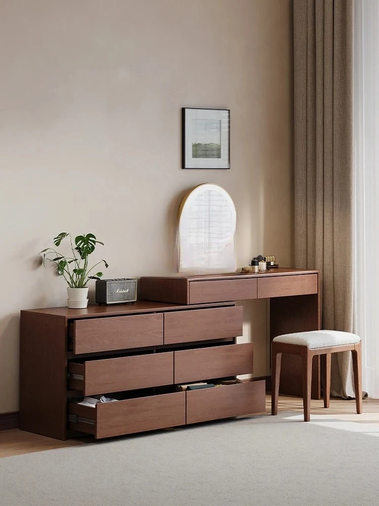 

A *Bedroom Red Oak Walnut Storage Cabinet Retractable Bedroom Cabinet