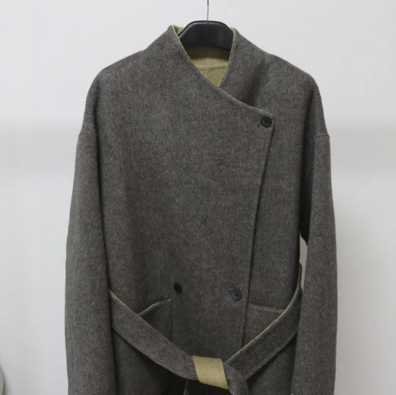 2026 Fashionable Woolen Coat Stand Up Collar High-end Blends  Cashmere Trench Coat Simple Atmospheric Double-sided Overcoat