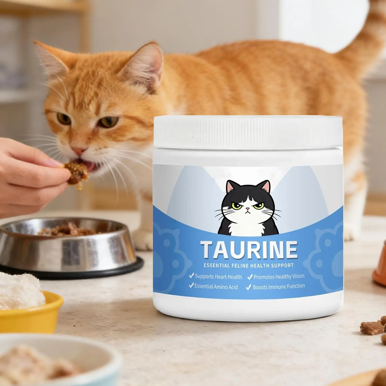 Katzen-Nahrungsergänzungsmittel Wasserlösliches Augengesundheitspulver Herzergänzungsmittel zum Mischen in die Futterration Tägliche Pflege für Kätzchen und Seniorenkatzen Zuhause und auf Reisen