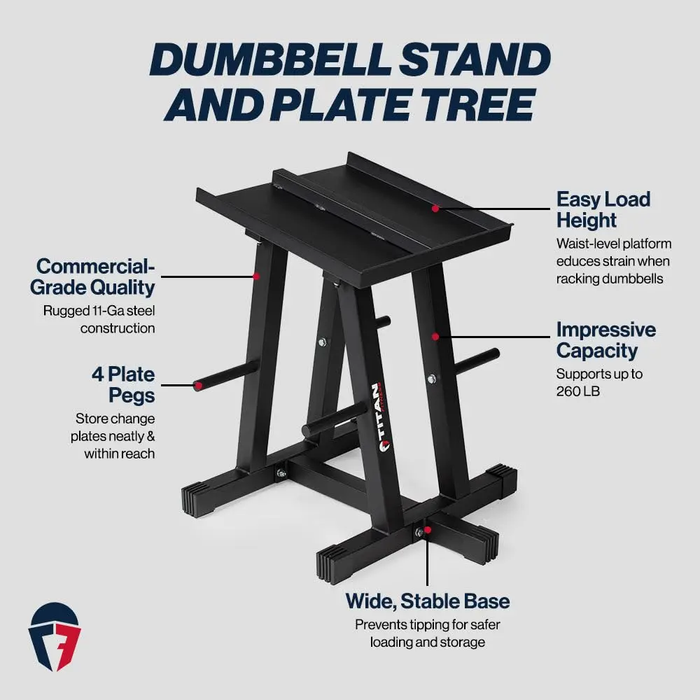 Dumbbell Stand and Plate Tree, 260 LB Capacity, Organize Classic Dumbbells, Power Blocks, Loose Plates, Home Gym Storage Rack