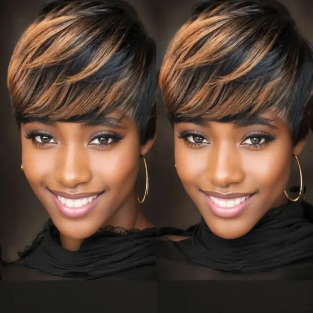 여성용 숏 1B30 픽시컷 가발, 인모 풀머신 제작 가발