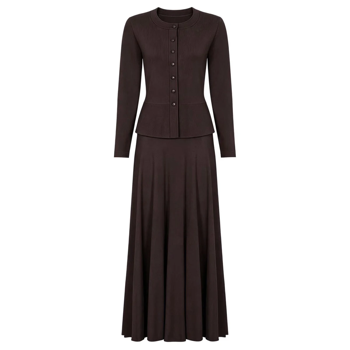 26268 Damen-Strickkleid für Frühling und Herbst, Rundhalsausschnitt, Rüschensaum, schmale Passform, lange Ärmel, elegantes, modisches Outfit für den Alltag