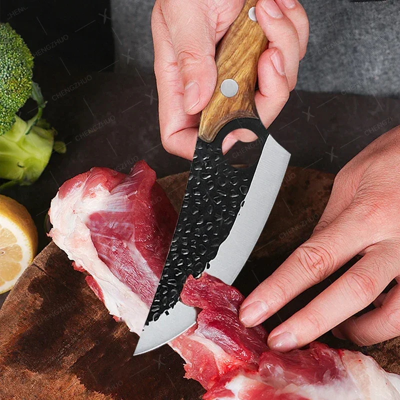 Set di coltelli per disossare forgiati a mano, in acciaio rivestito ad alto tenore di carbonio, per carne, pesce, frutta, coltello da macellaio, coltelli da cucina professionali