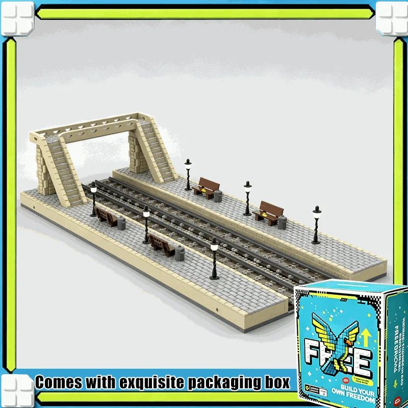 3939PCS Train Station Platform Build Block Twin Track Railway Scene Model Custom Puzzle DIY Assembly Display Architecture Gift