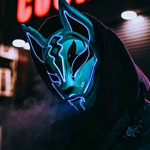 Cool Neon Light up Fox Mask Men Halloween Luminous Disguise Masks Glow in the Dark Cosplay Costume Trick or Treat Decoration