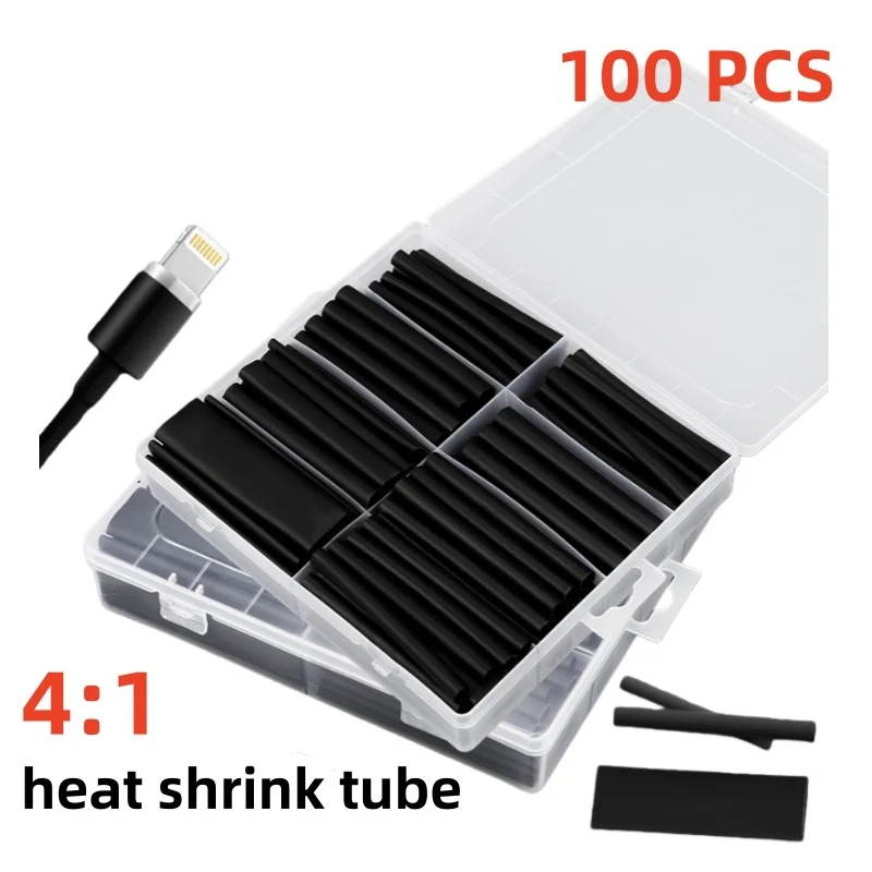 100pcs/box 4:1 Heat Shrink Tube With Glue Thermoretractile Heat Shrinkable Tubing Dual Wall Heat Shrink Tubing 6 8 12 16