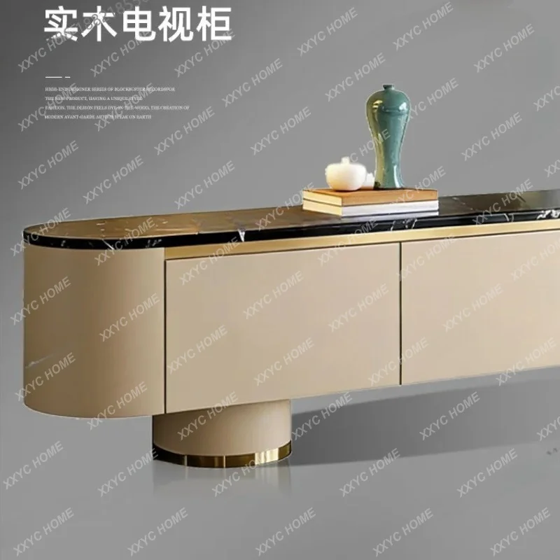 XXNatural luxury stone TV cabinet, living room home light luxury high-end marble, modern simplicity and advanced  floor cabinet