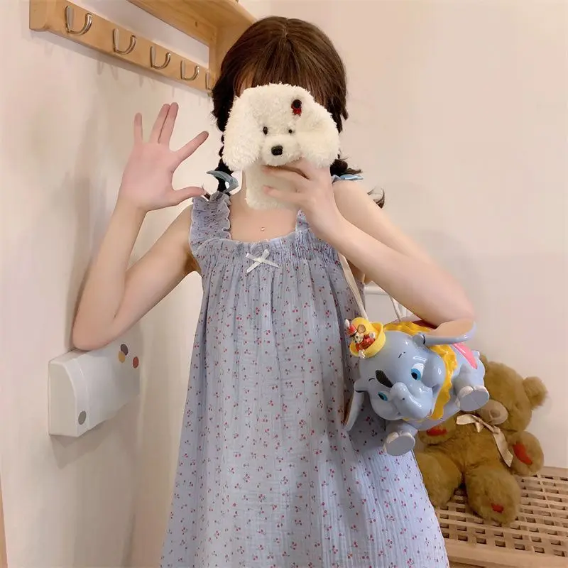 Summer Night Dress Women Sweet Sleepwear Nightgown Sleeveless Thin Korean  Style Students Cute Night Wears for Women Home Clothes - AliExpress  200574005