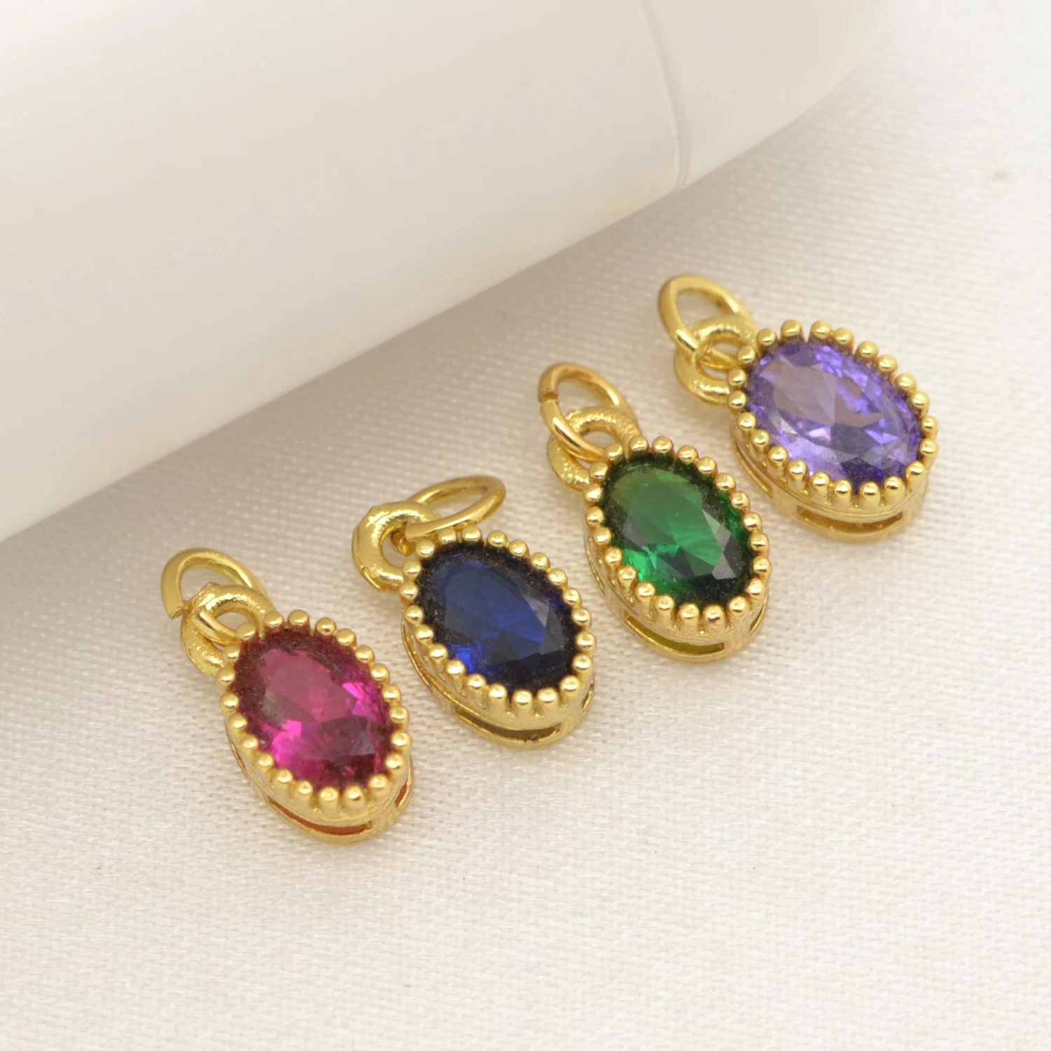 Oval Shape Cubic Zirconia Charms for Women's Necklace Earrings Making Material Gold Color Edged Crystal Pendant Fine Jewelry