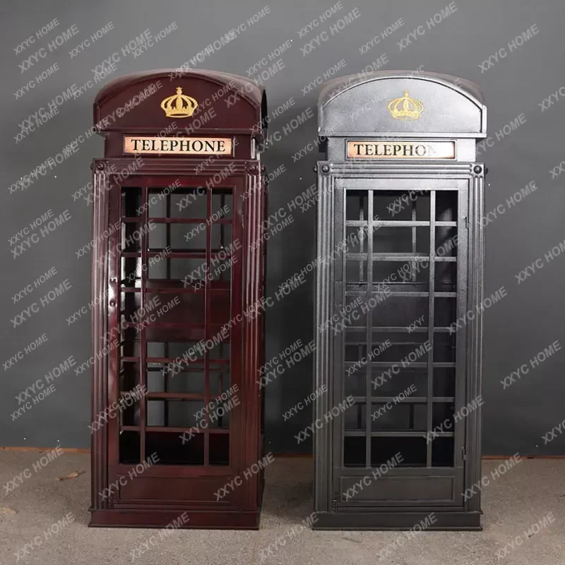 

Customized Telephone Booth Decoration Vintage Wrought Iron Net Red Props Model Bookcase Wine Cabinet Mall Bar