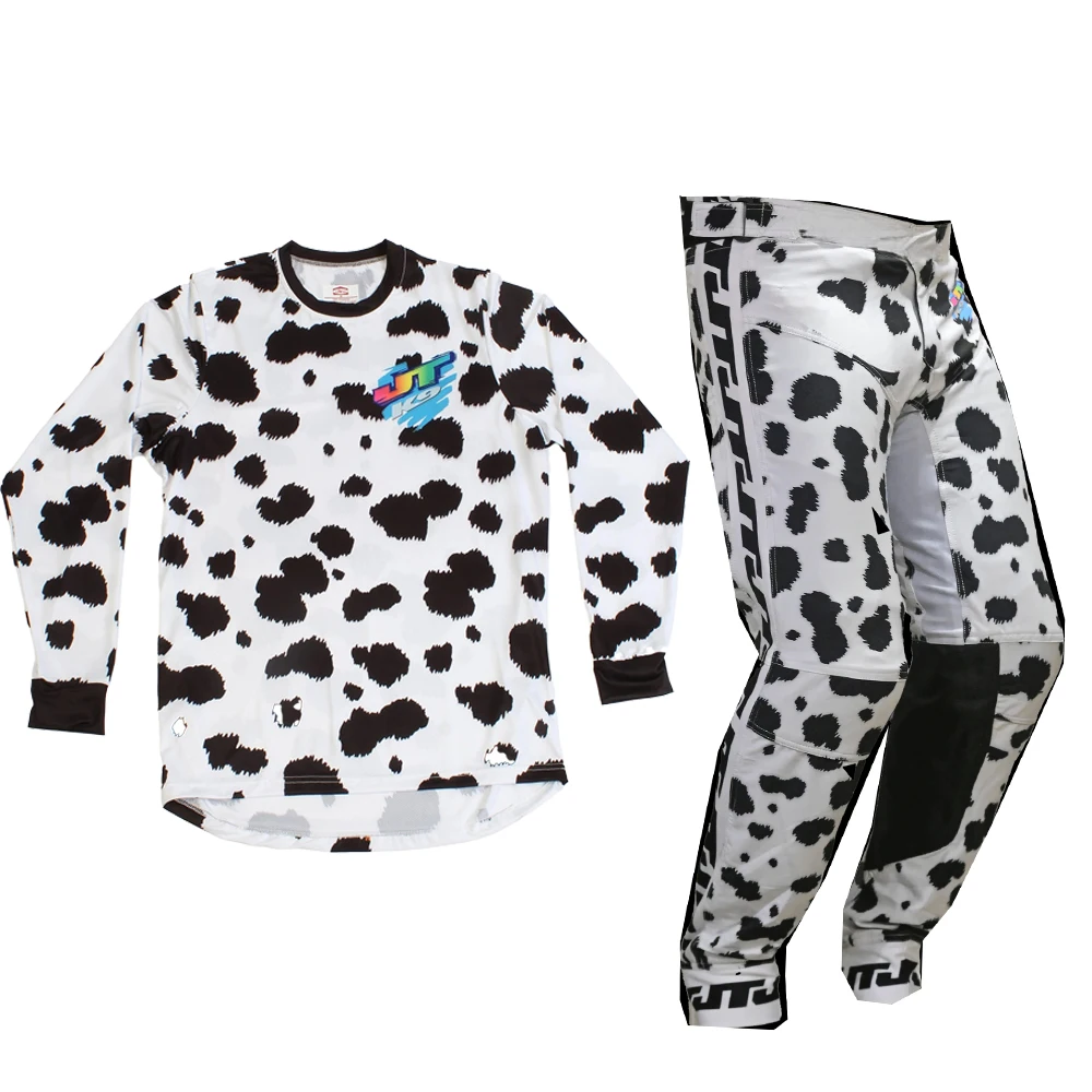 جديد MX موتوكروس عظام سيئة الأبيض ليوبارد طباعة جيرسي Jtracingusa بأكمام طويلة بانت مزيج مجموعة الرجال سباق الدراجات البدلة