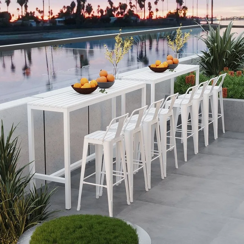 Household balcony leisure wall long table outdoor anti-corrosion plastic wood tall table