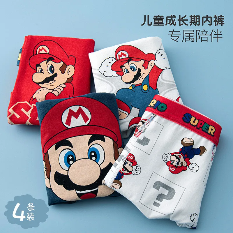 4pcs Kaiwail Super Mario Bros Boxer Underpants Cotton U Pouch Bulge Underwear Cartoon Shorts Kids Cute Breathable Boxer Pants