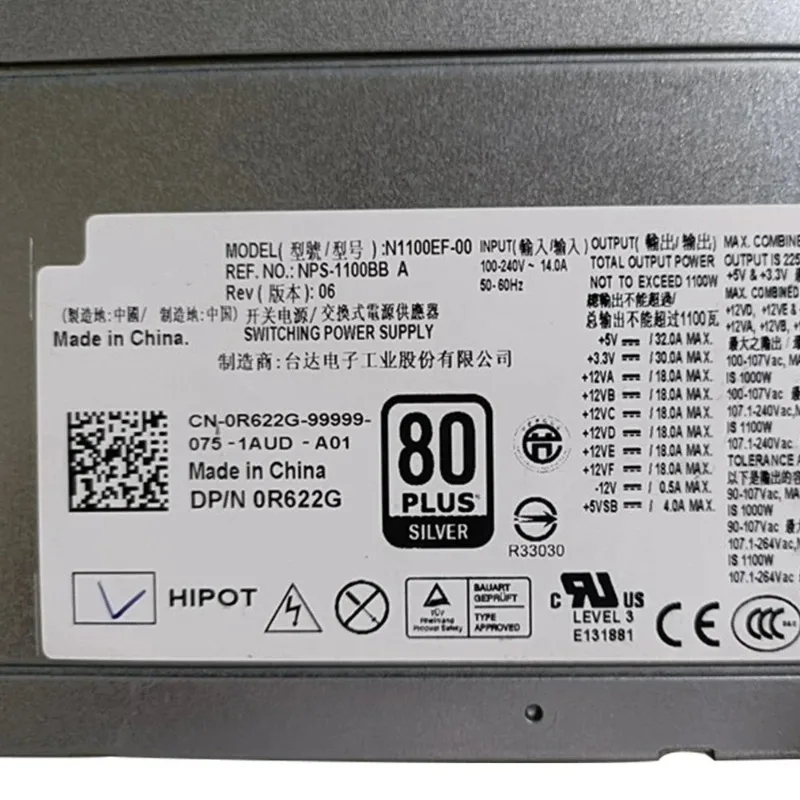 Original for T7500 server workstation computer power supply NPS-1100BB N1100EF-00 0R622G 1100W