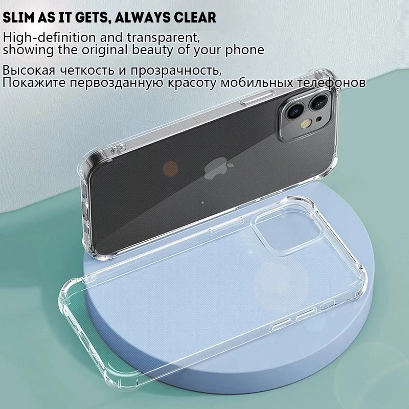 Transparent Original Case For iPhone 13 12 11 14 Pro Max Case For 14 8 7 Plus X XR XS MAX 6 6S SE 2020 Silicone Shockproof Cover