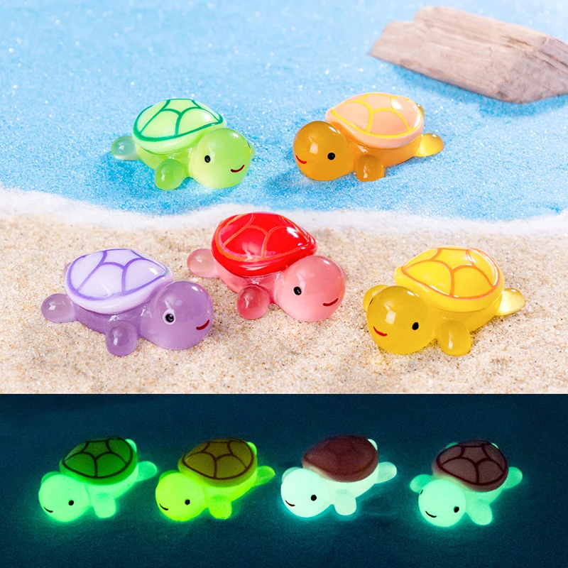 1 Pc Luminous Turtle Statue Resin Luminous Mini Animal Statue Ocean Theme DIY Home Garden Decoration Ornament